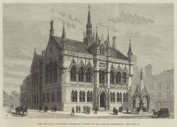 Novos Edifícios Municipais, Inverness, inaugurado pelo Duque de Edimburgo